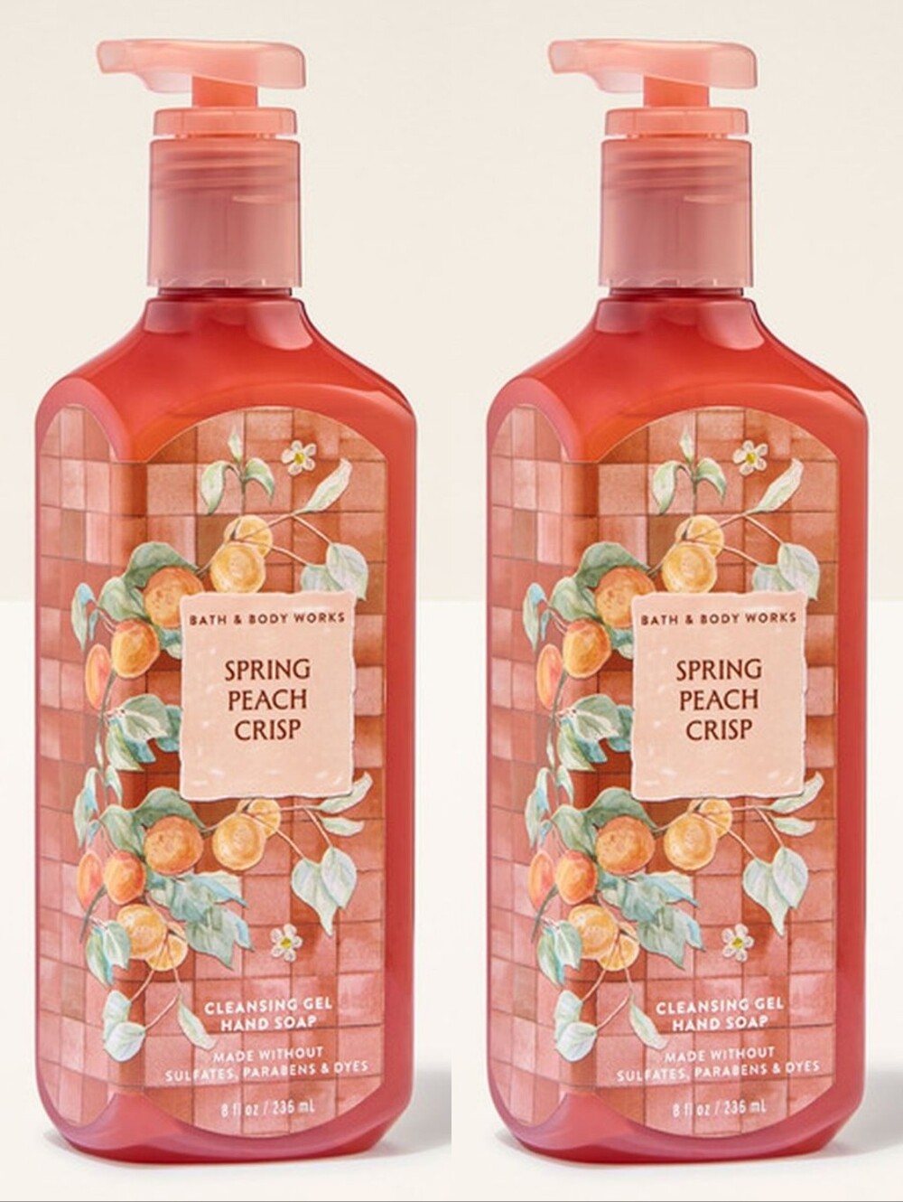 Bath & Body Works Spring Peach Crisp Cleansing Gel Hand Soap Set of 2 New RARE